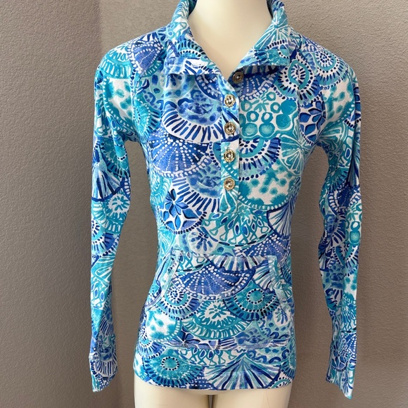 Lilly Pulitzer Tops - Lilly Pulitzer UPF 50+ Captain Popover Turquoise Oasis Half Shell Top Small